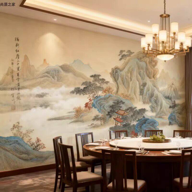 宋氏美学新中式山水背景墙壁画
