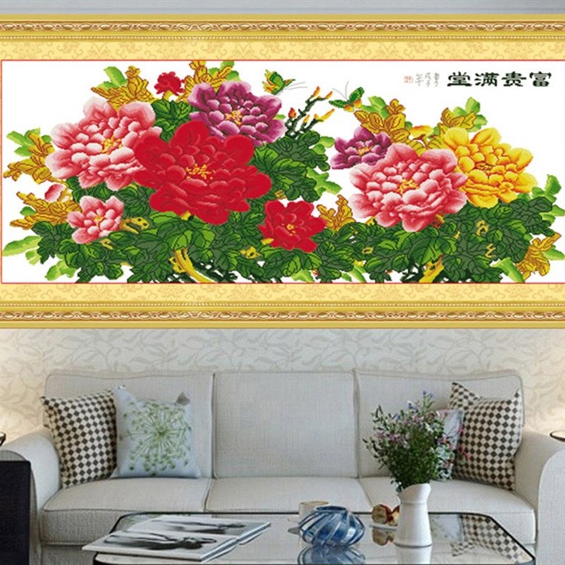 富贵满堂十字绣套件定制图纸补配绣花线牡丹花印花绣花布客厅挂画