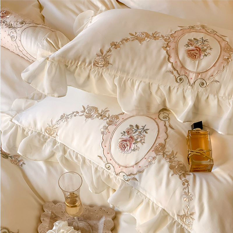 新品田园风120支匹马棉贡缎刺绣四件套纯棉丝滑裸睡床单被套床品