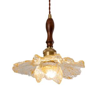 中古花瓣餐厅吊灯胡桃木简约吧台三头长餐桌灯法式复古莲韵过道灯