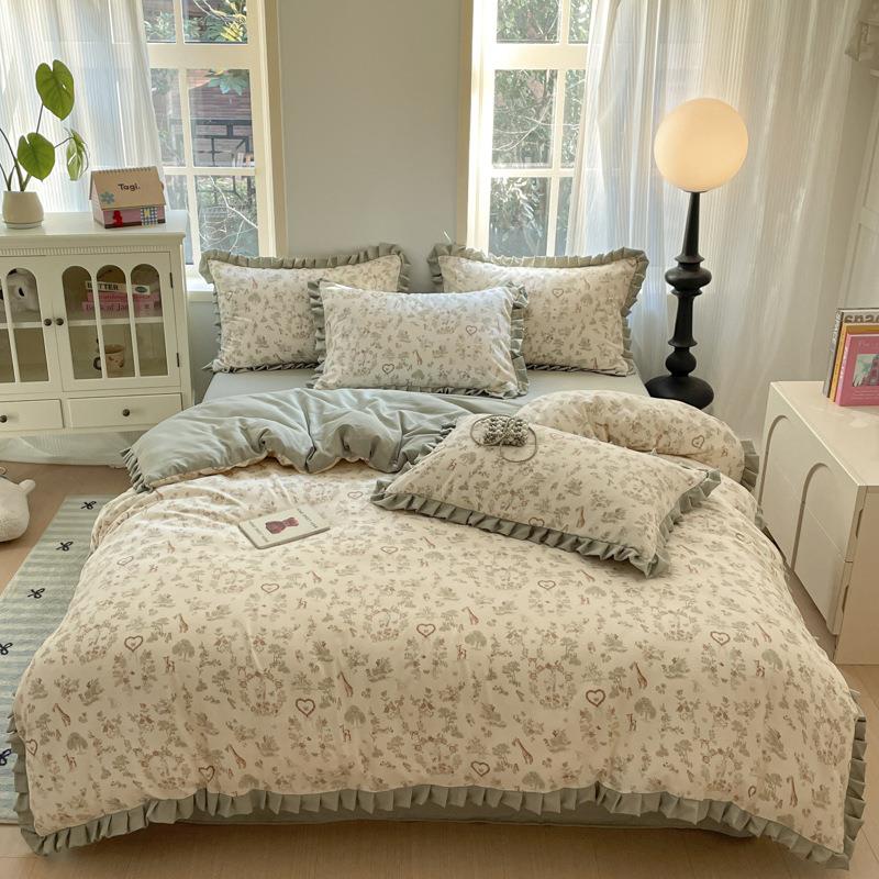 2025床春季针织双层纱四件套公主风南边被套花QY-花边通上用品床