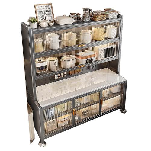 厨房置物架岩板餐边柜落地多层靠墙橱柜一体储物柜防尘橱柜收纳架