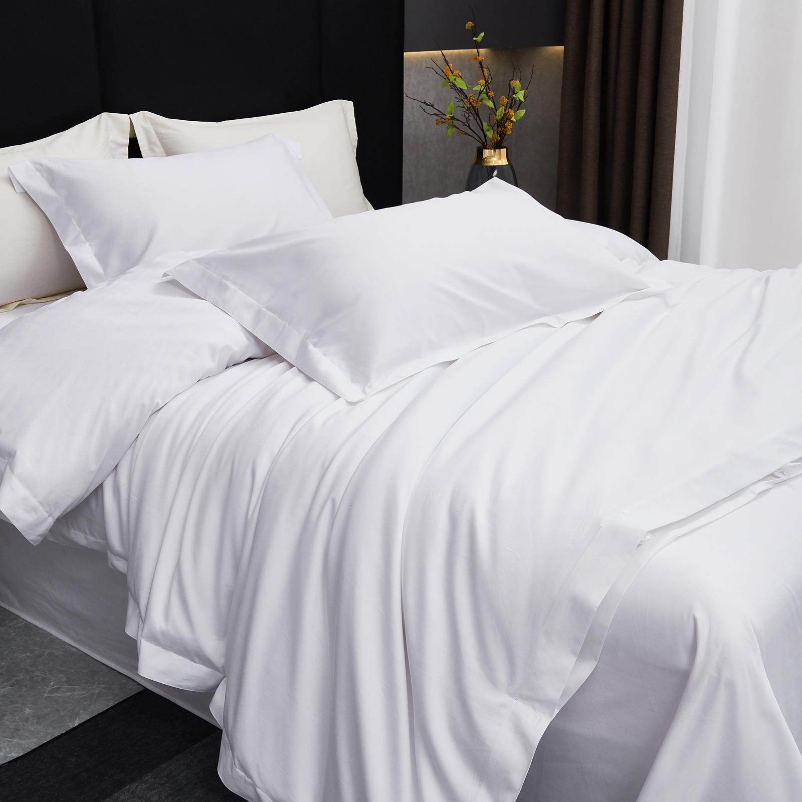 五星级酒店布草四件套民宿宾馆专用床上用品60支贡缎白色床单被罩