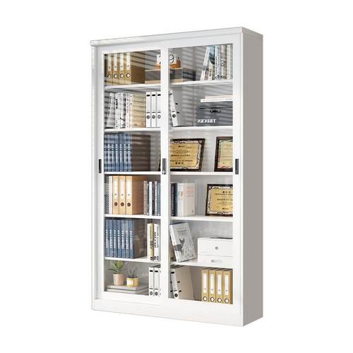 办公室移门玻璃文件柜防尘展示白色书柜密码锁凭证档案资料储物柜