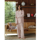 粉色保暖条纹可外穿家居服 2025新款 形内睡衣女加绒半边绒套装 冬季