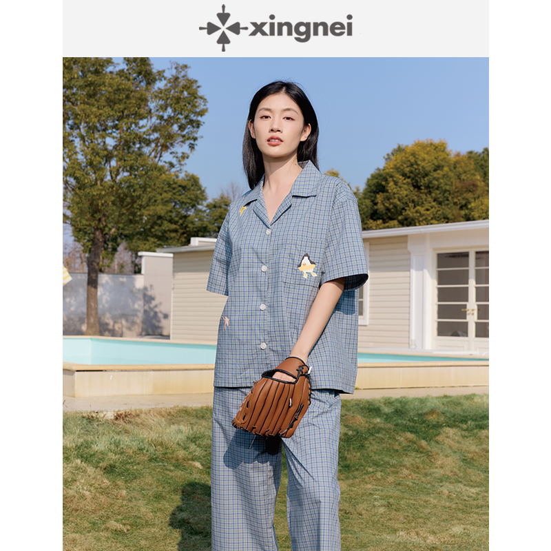 形内睡衣女纯棉格子条纹夏季2025新款夏装薄款凉感可外穿家居服