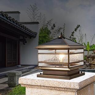 全铜柱头灯别墅大门灯庭院围墙灯四方形户外防水欧式门柱灯大门灯