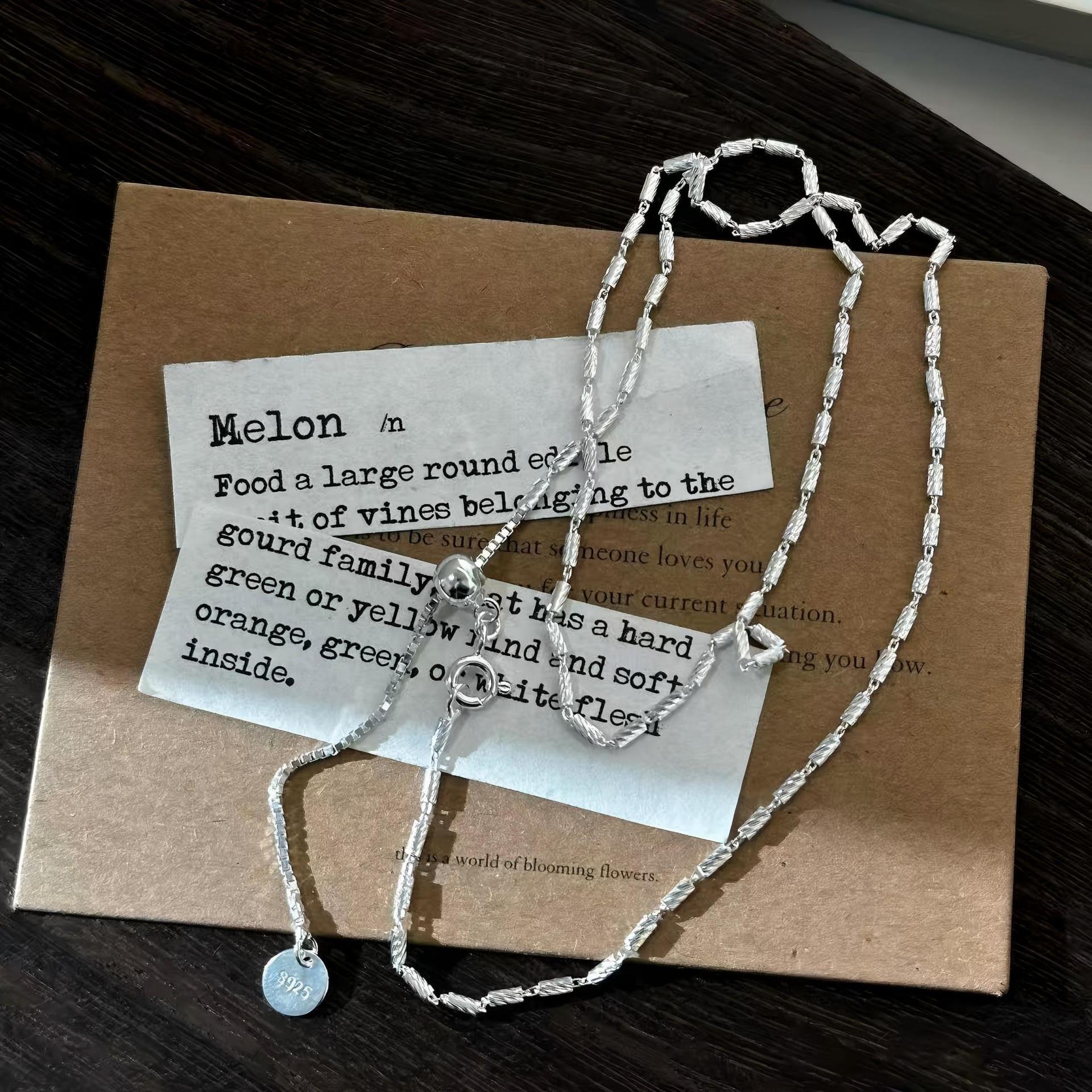 纯银简约小众叠带多切面长珠项链