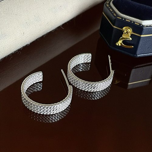 纯银编织C形麻花耳环轻奢百搭