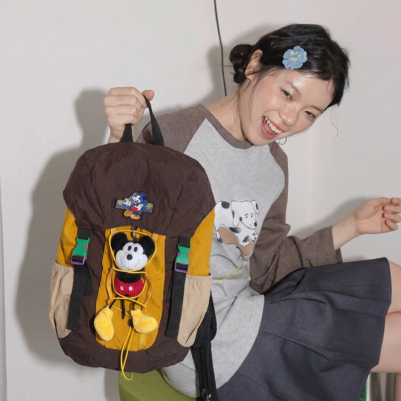 可爱毛绒米奇双肩包女学生休闲背旅行袋
