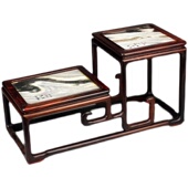 镶云石大红酸枝高低盆景架工艺品摆件古玩展示架红木茶壶底座榫卯