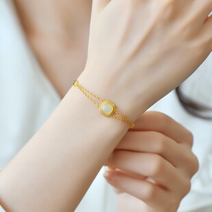 s925银镶和田玉白加方鼓手链