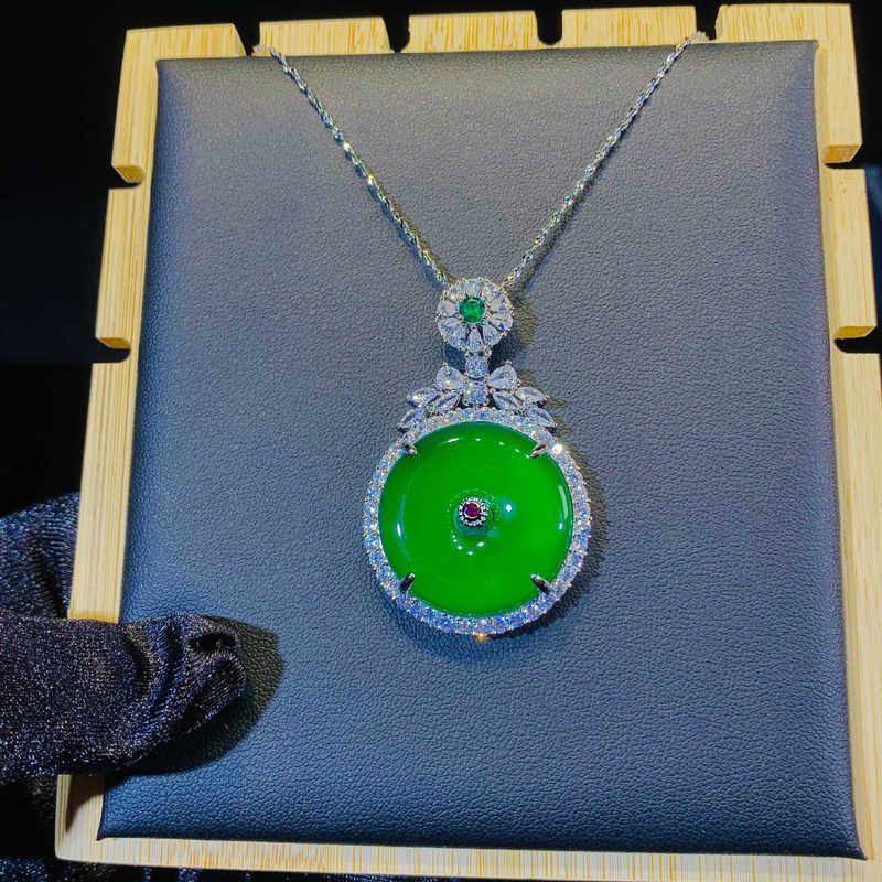 高冰玉髓平安扣吊坠女士项链冰种翡翠色阳绿玛瑙平安扣挂件