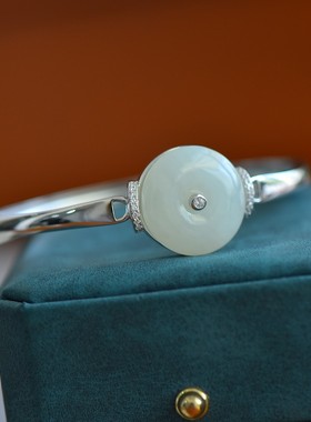 925银镶和田玉平安扣手镯