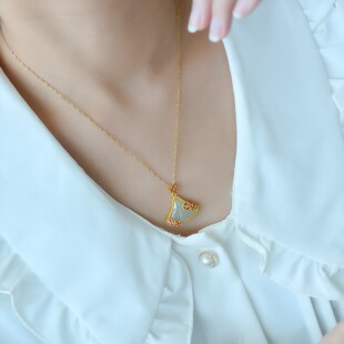 s925银镶和田玉裙形珐琅吊坠5504-6#