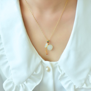 s925银镶和田玉钱袋配彩锆吊坠5403-6#