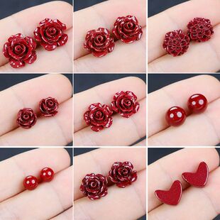 高含量紫金砂耳钉S925纯银四叶草爱心生日礼物高级感银针耳饰批发