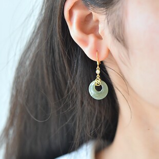s925银镶和田玉平安扣耳坠天然玉石耳饰优雅女款 耳环简约耳钩2947