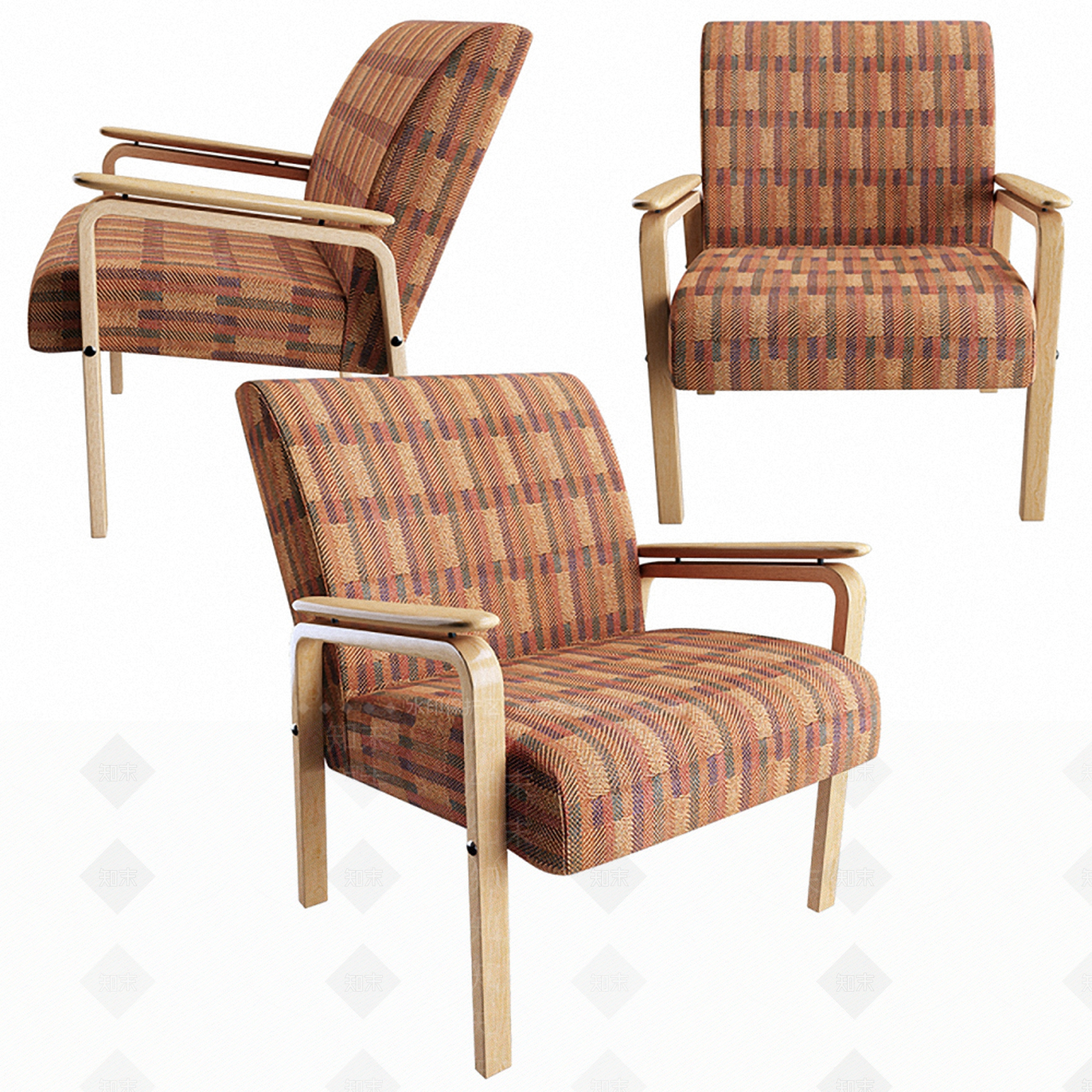 条纹休闲椅木材布艺沙发椅新款