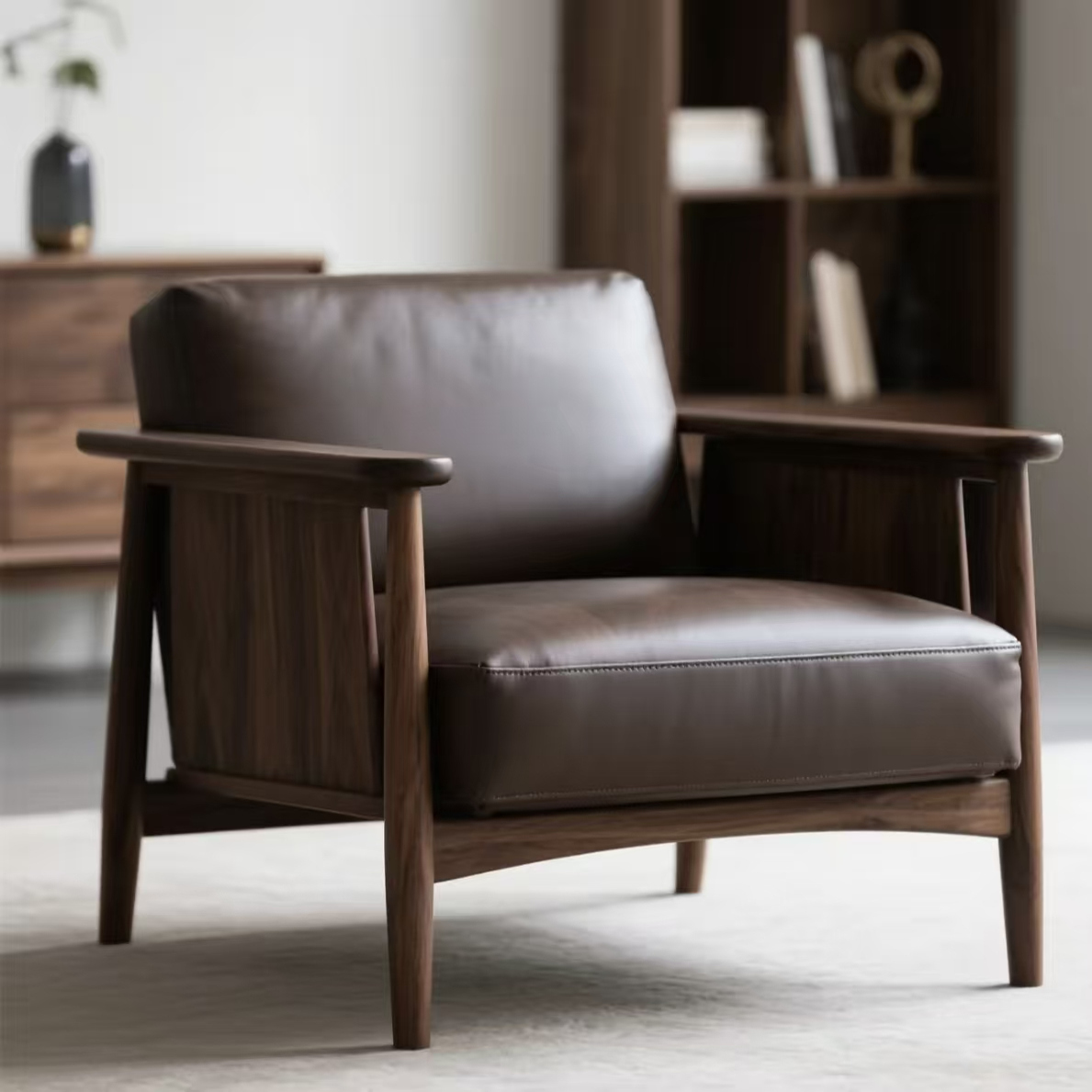 现代简约真皮单人沙发椅