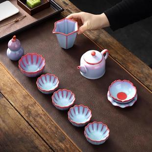 茶壶盖碗花瓣杯家用商务礼功夫茶具套组 大师汝窑套装