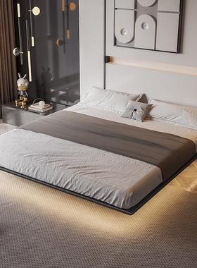 侘寂风白蜡木实木悬浮床意式极简主卧双人床现代轻奢无床头感应灯