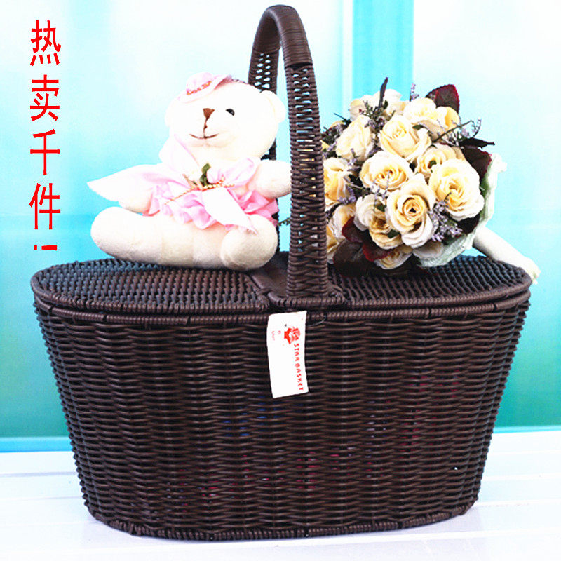 精品酒店清洁篮物业保洁篮子手提编织塑料卫N浴篮野餐购物工具菜