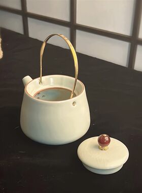 梅子青汝窑功夫茶具提梁壶陶瓷茶具260J毫升轻奢高档家用喝茶中式