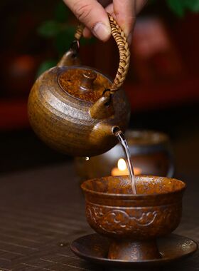 围炉煮茶复古紫砂还p原烧竹编提梁壶温茶炉蜡烛煮茶炉加热保温