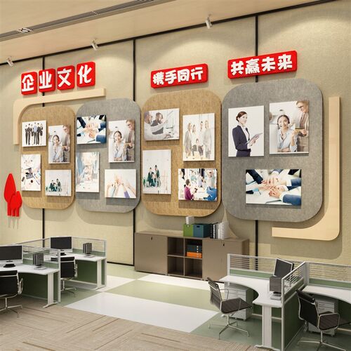 办公室毛毡板贴公司企业文化照片墙氛围J布置装饰员工风采展示告