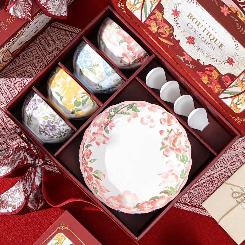 鹿家嘴釉下彩一路生o花四季陶瓷餐具套装家用乔迁礼品碗商务活动,餐饮具,碗,淘宝优惠券,粉丝福利购,淘宝优惠卷