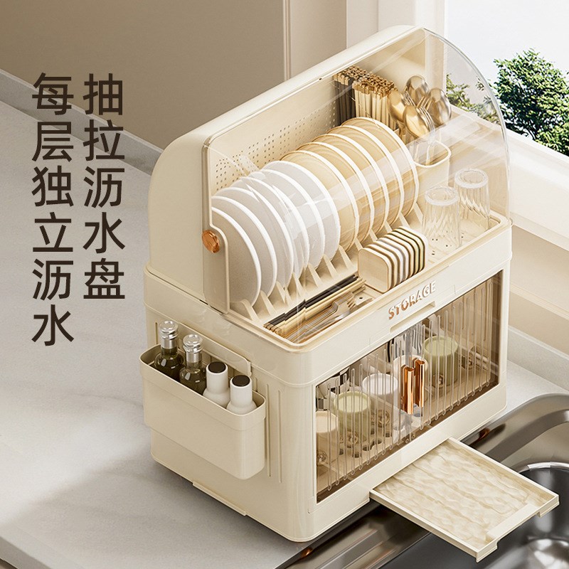 碗筷收纳盒放碗碟架厨房家用装盘多功能沥水置物架子防Z尘餐具碗
