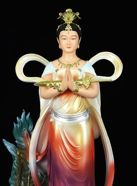 现货速发树脂九天玄站像踏凤九天圣母娘娘彩绘玄母家用佛像摆件