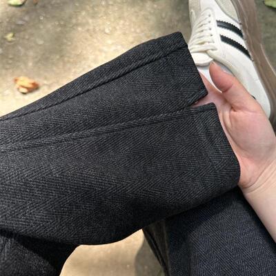 黑灰色加绒加厚毛呢裤女