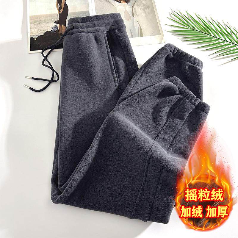 灰色运动裤女秋冬季新款加绒加厚休闲裤子宽松双面摇粒绒束脚卫裤