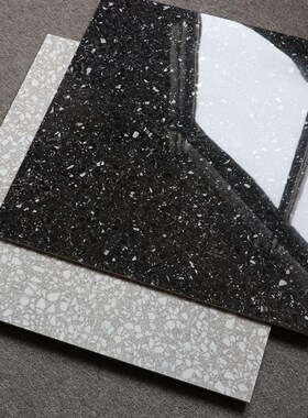 全抛釉水磨石600xo600黑色瓷砖客厅灰色亮光防滑地砖厨卫抛光墙砖