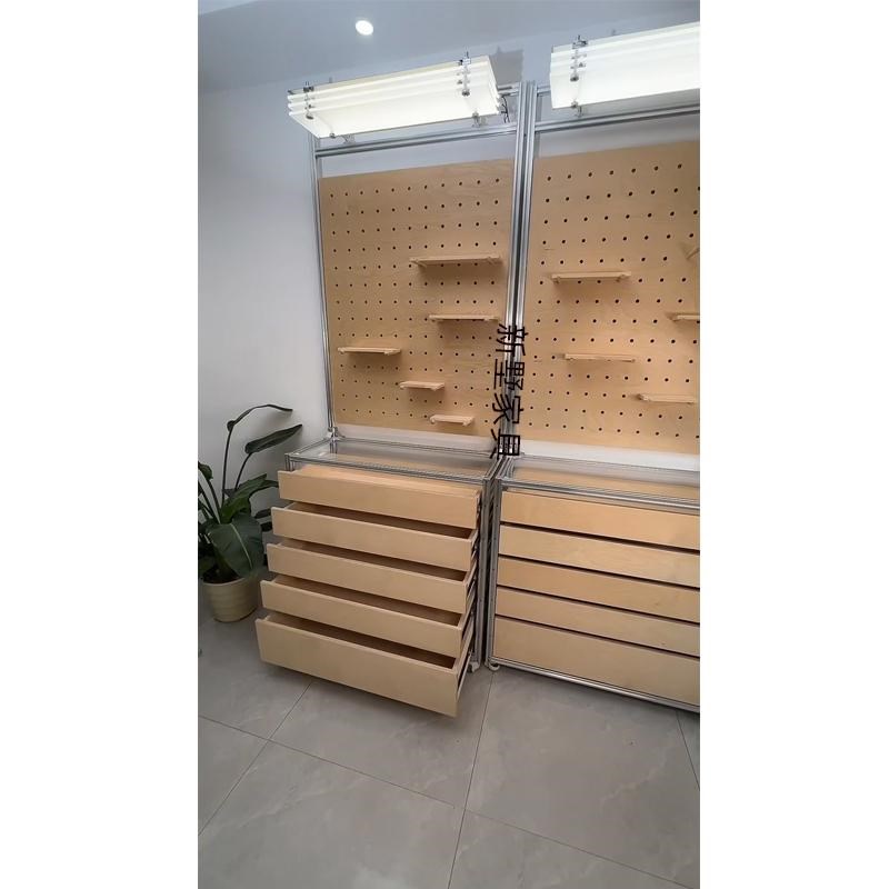 轻奢家用发光桦木餐边柜陈列架y储物架子玄关架简约餐厅隔断置物