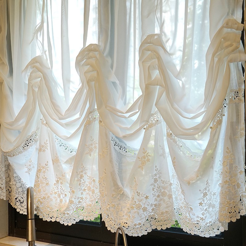 法式刺绣镂空提拉帘门帘半帘窗帘短款帘隔断帘厨房窗.户屏风遮挡