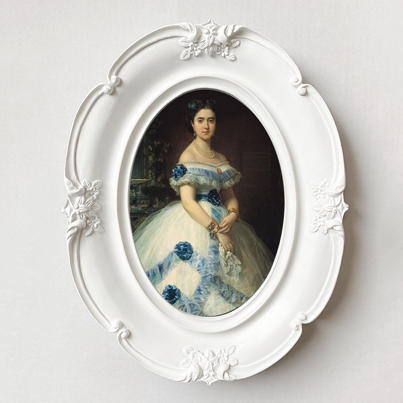 法式白色椭圆树脂相框装饰画y框创意欧式雕花婚礼婚纱照摆台相框