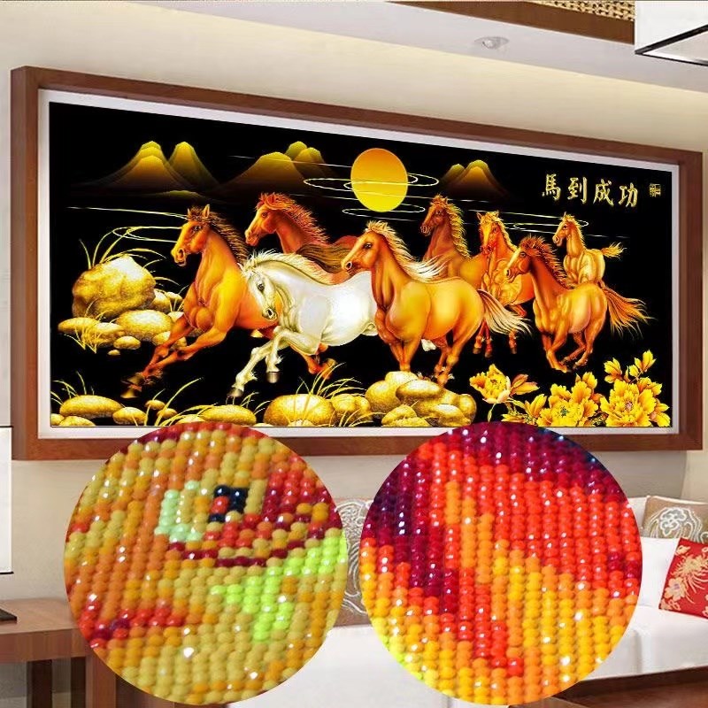 2024新款钻石画m满钻八骏图马到成功十字绣点贴钻钻石绣客厅书房