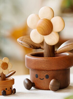实木有钱花可爱摆件装饰家居创意治F愈系送朋友儿童乔迁生日礼物