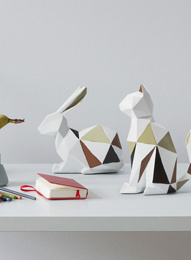 创意现代简约几何树脂动t物家居摆件样板房装饰儿童房软装工艺品