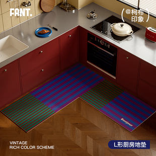 柯布印象中古风L型厨房防滑防油地垫家用防水可擦免洗耐脏脚垫子