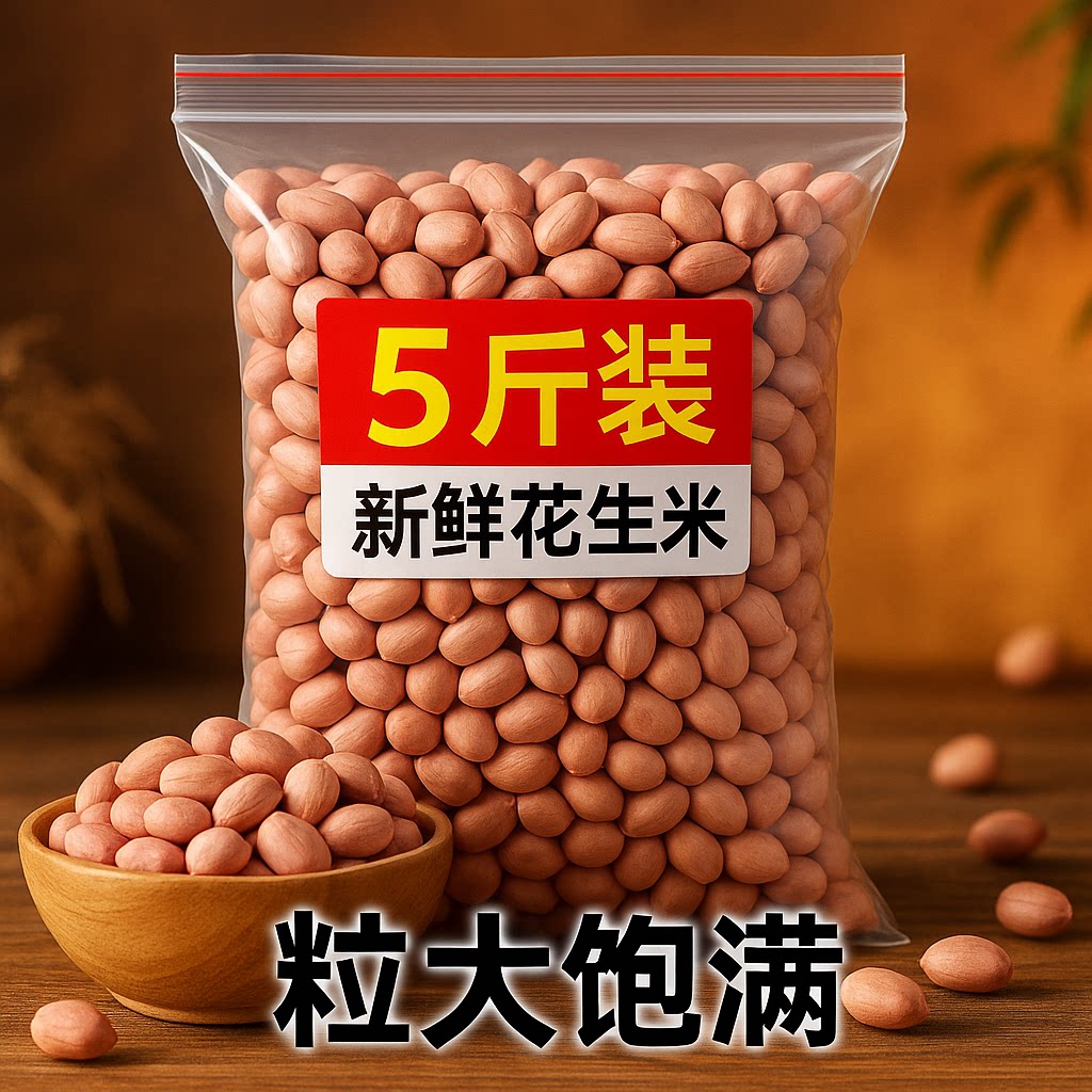 【2斤-3斤装】山东长粒特大花生米中等颗粒生花生米无壳花生散装