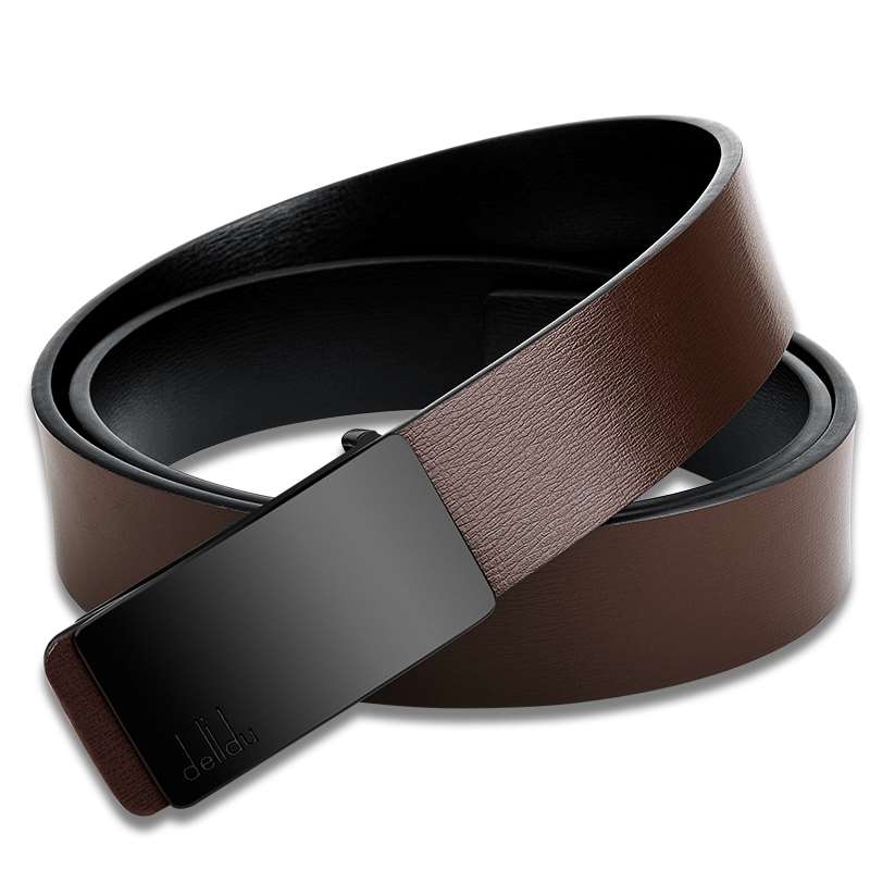 内圈不漏尾皮带男真皮板扣腰带平滑扣裤腰带针扣带孔黑色百搭休闲