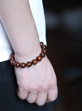 海南黄花梨手串佩戴级油梨虎皮纹单圈手链念珠海黄檀木佛珠c 12mm