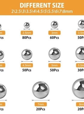 520Pcs Precision Steel Ball Bearings ,2-8mm Balls netic Loos