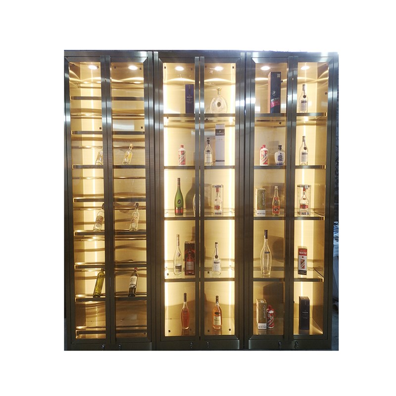 定制轻奢不锈钢酒柜红酒架钢板柜书柜客厅背景墙置物柜金属恒温柜