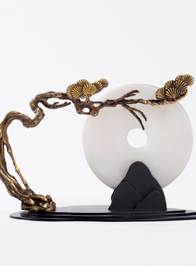 新中式金属迎客松摆件酒店别墅前台样板间客厅玄关软装饰家居摆设