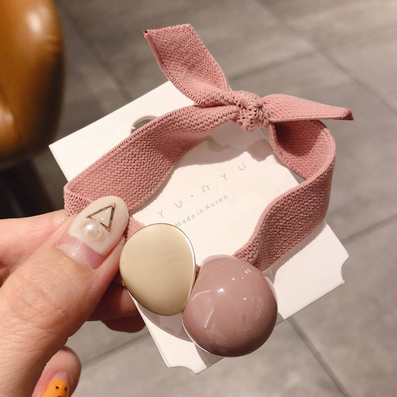 Korea Style Hair Ropes Cute Simple Width Color Metal Ball El